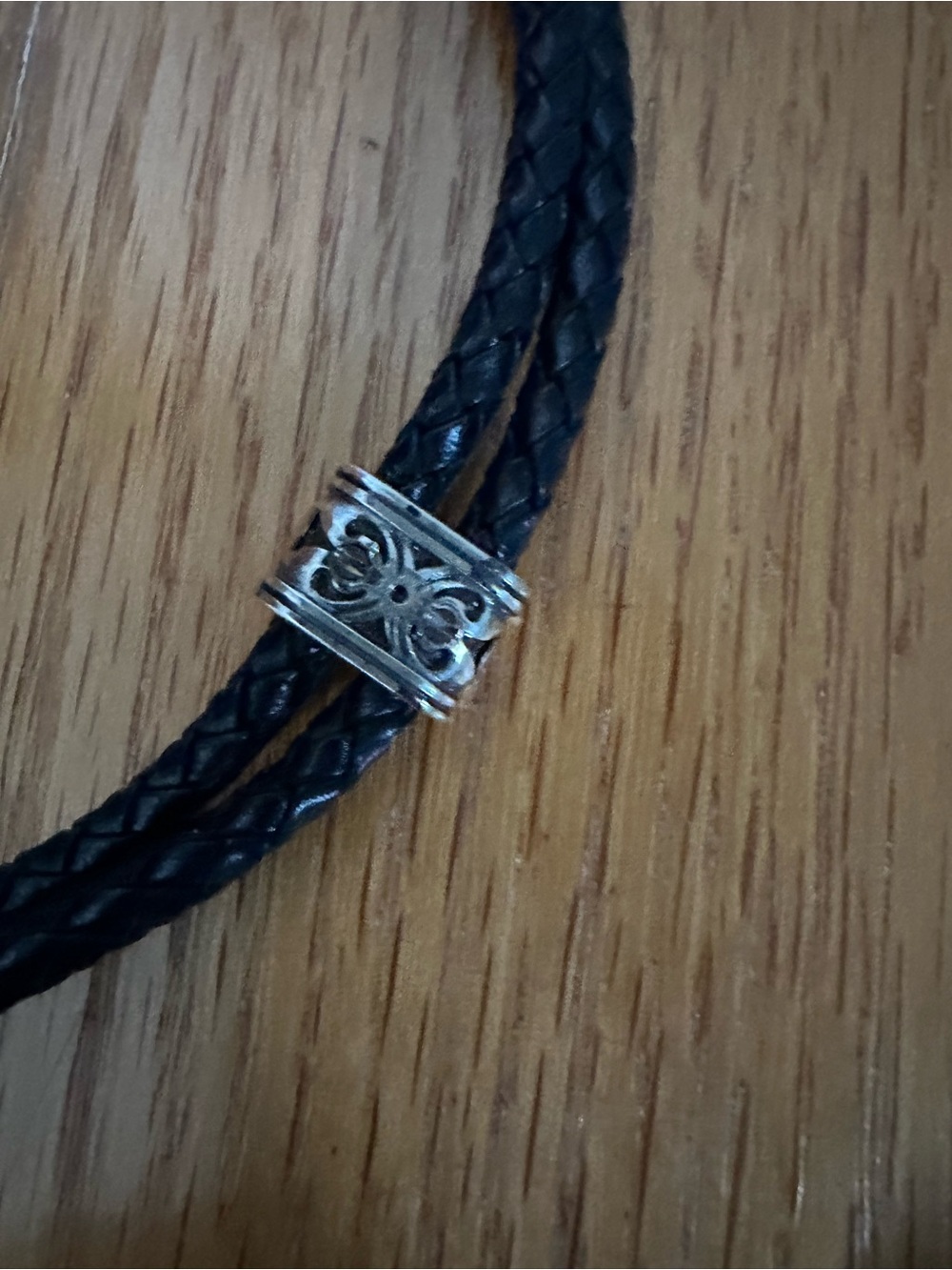 Brighton Black Braided Leather Bolo Tie with Silver-Tone Accents - Picture 4 of 5
